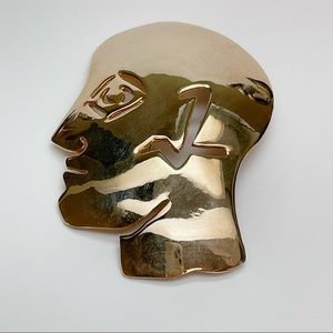 Huge Vintage Ultra Goldtone Man’s Head Brooch